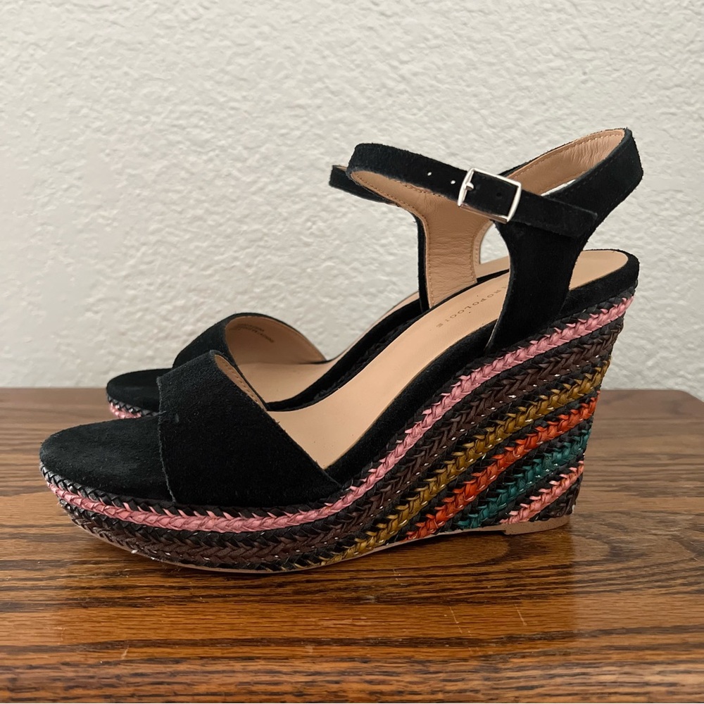Anthropologie Black Wedges With Multicolor Woven Heels EU 39 US 9 - Picture 2 of 8